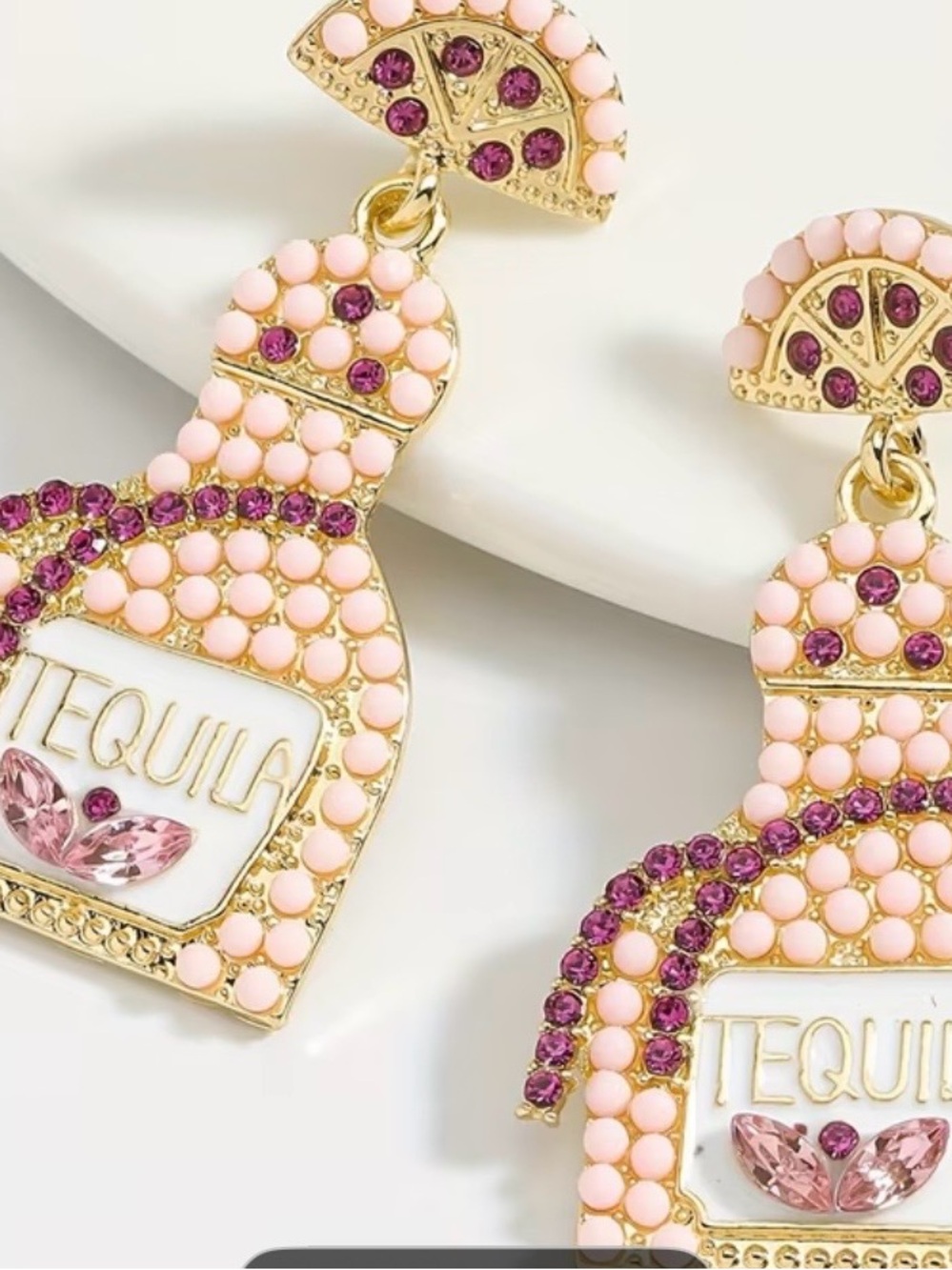 SHEIN Pink and Fuchsia Tequila Bottle Drop Earrings